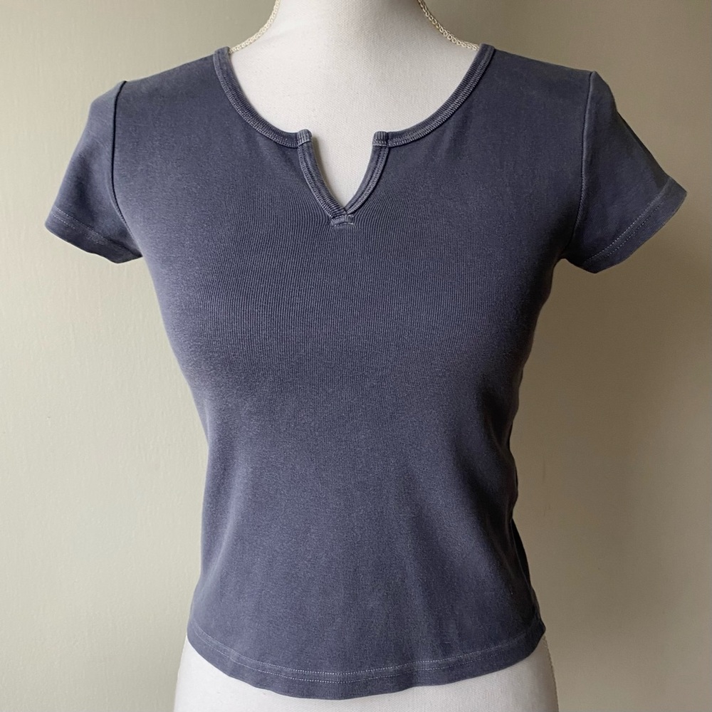 John Galt Shirt Blue Cotton Croppy Tee One Size Brandy Melville Top Faded Look